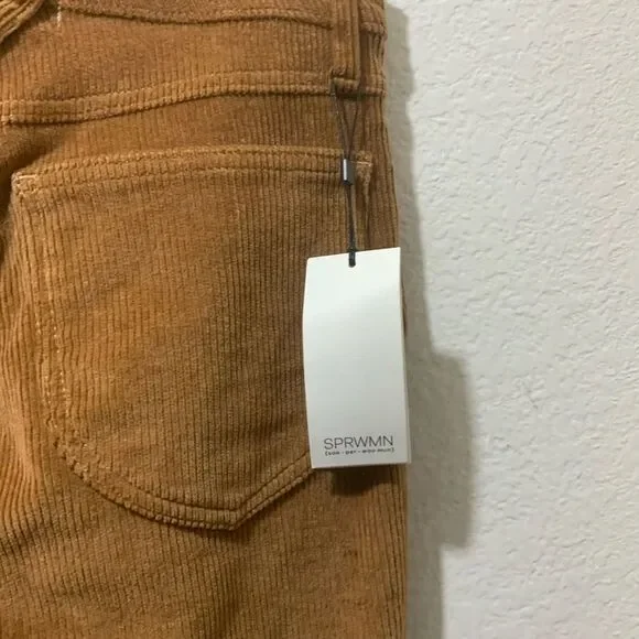 New SPRWMN Corduroy 5 Pocket Micro Flare Mid Rise Pantscamel Brown
